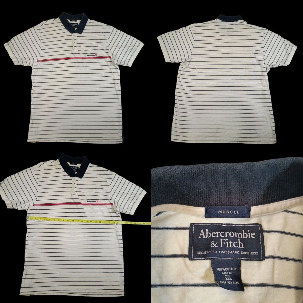 Vintage 90s Y2K Abercrombie & Fitch, Mens XXL Stripe Polo Muscle Fit 100% Cotton